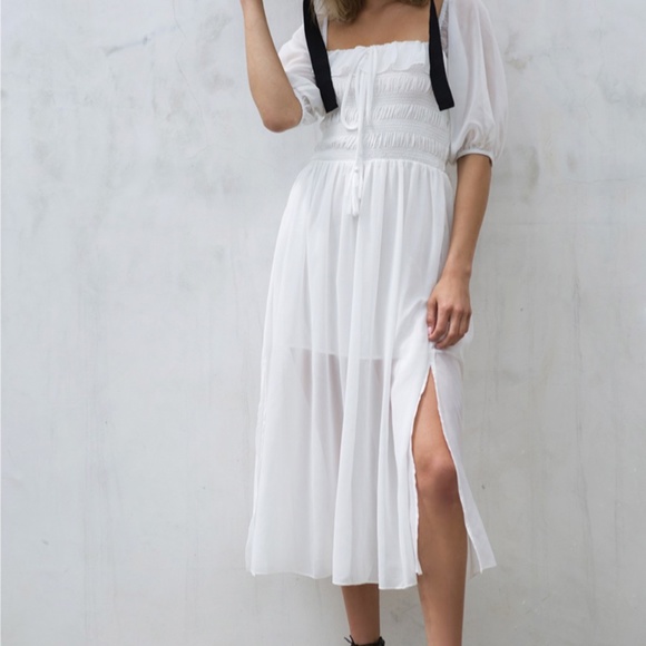 ❀ White Midi Dress Off Shoulder - Picture 2 of 12